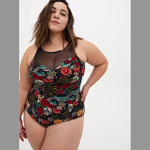 torrid Other - NEW Torrid BLACK TATTOO PRINT MESH INSET WIRELESS ONE-PIECE SWIMSUIT 4X 4 PLUS